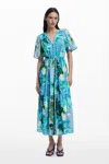 Desigual Floral Print Ruffle Hem Maxi Dress In Green