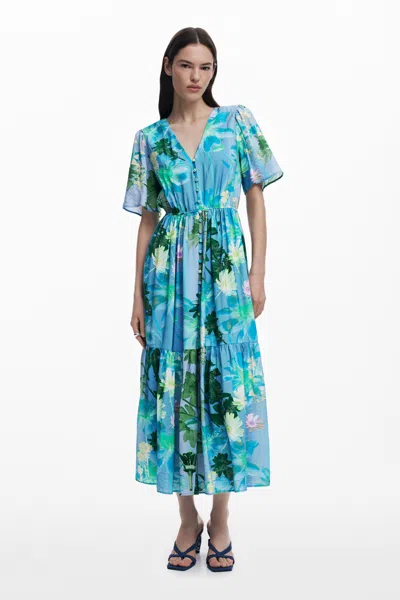 Desigual Floral Shirt Dress In Green