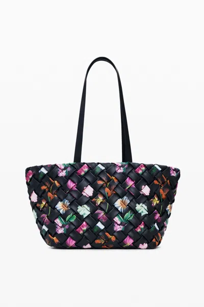 Desigual Floral Shopper Bag In Black