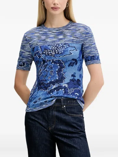 Desigual Floral Short-sleeve Top In Blue