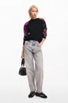 Desigual Floral Sleeve Sweater In Black