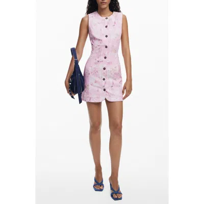 Desigual Floral Sleeveless Button Front Sheath Dress In Pink