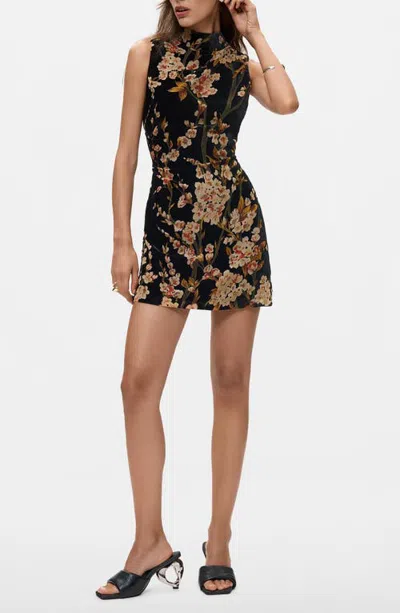 Desigual Floral Sleeveless Mock Neck Minidress In Black