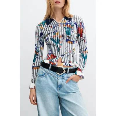 Desigual Floral Striped Collared Sweatshirt In White