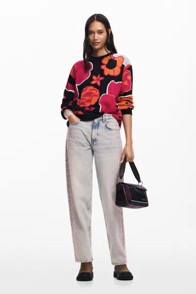 Desigual Floral Sweater In Black