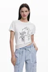 Desigual Floral T-shirt Feminine Silhouette In White