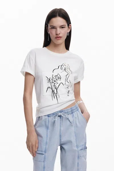 Desigual Floral T-shirt Feminine Silhouette In White