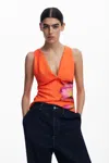 Desigual Floral T-shirt In Orange