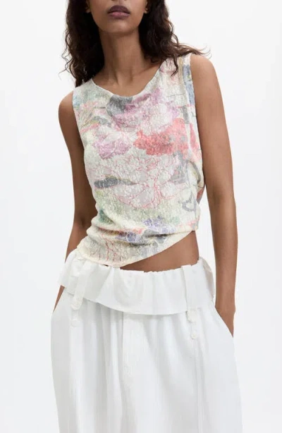 Desigual Floral Texture Sleeveless T-shirt In Multi