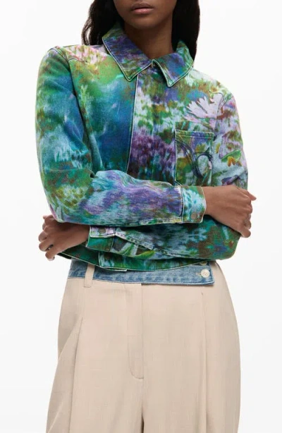 Desigual Floral Trucker Jacket In Blue