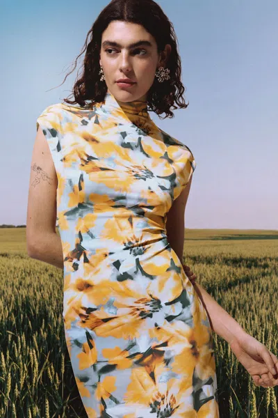 Desigual Floral Tube Dress In Yellow