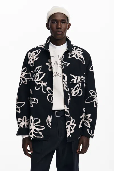 Desigual Floral Utility Shirt In Black
