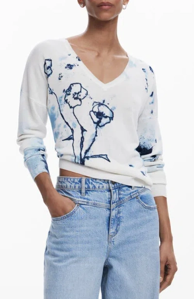 Desigual V-neck Sweater In White