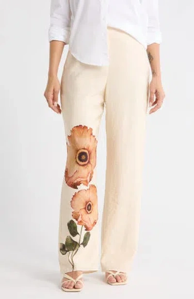 Desigual Floral Wide Leg Pants In Brown