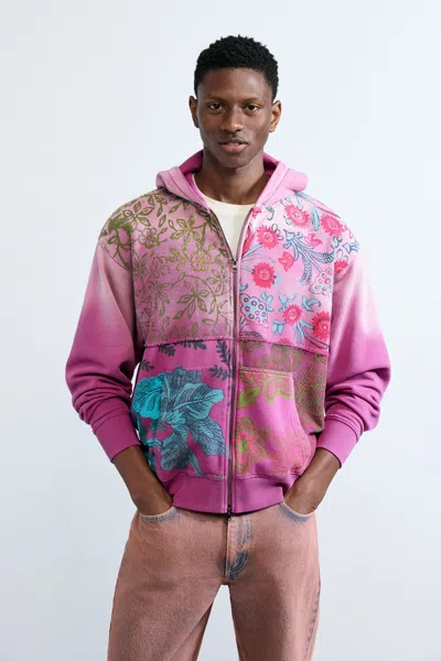 Desigual Floral Zipper Sweatshirt In Brown
