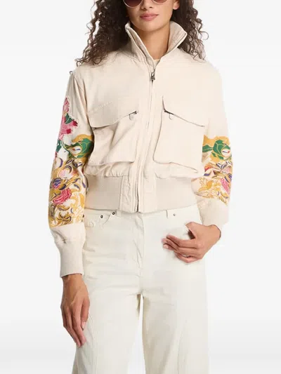 Desigual Embroidered Sleeve Detail Jacket In Pink