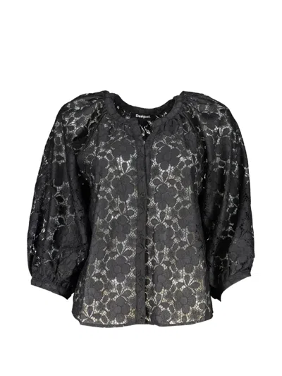 Desigual Floral-lace Puff-sleeve Blouse In Multi