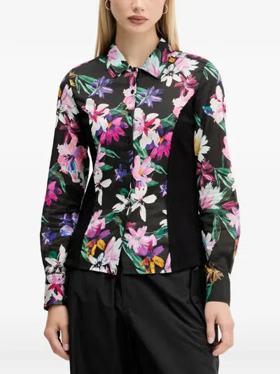 Desigual Floral-panelled Shirt In Black