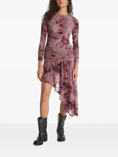 Desigual Floral-print Asymmetric Dress In White