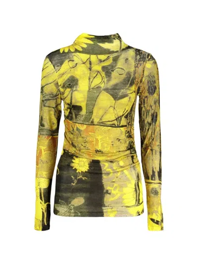 Desigual Floral-print Long-sleeve T-shirt In Yellow