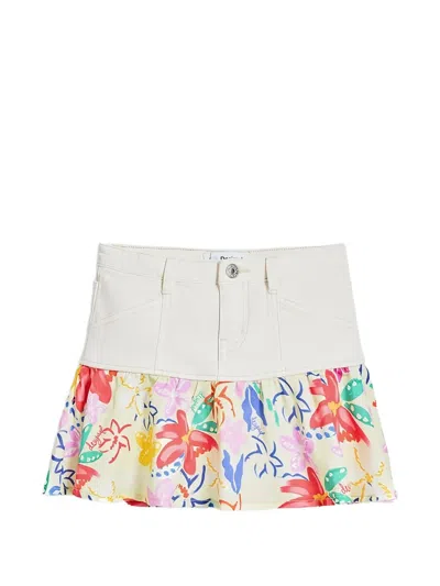 Desigual Kids' Floral-print Mini Skirt In Neutral