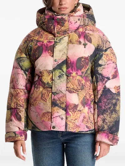 Desigual Floral-print Puffer Coat In Pink