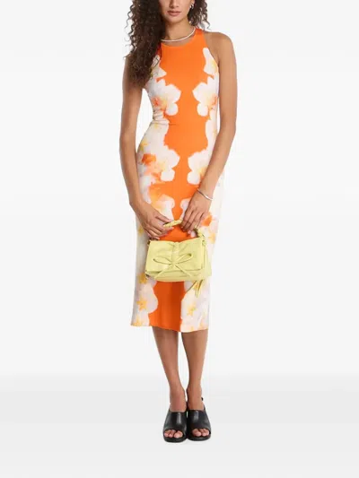 Desigual Floral-print Ribbed Midi Dress In Transparent