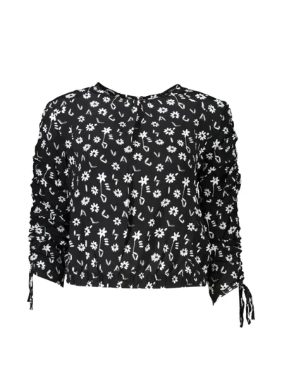 Desigual Floral-print Ruched Top In Black