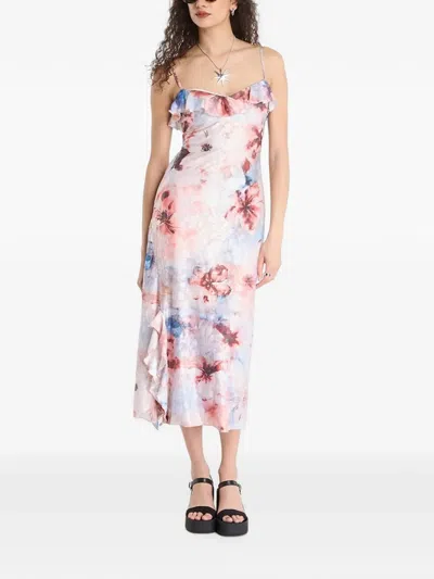 Desigual Floral-print Ruffled Maxi Dress In Pink
