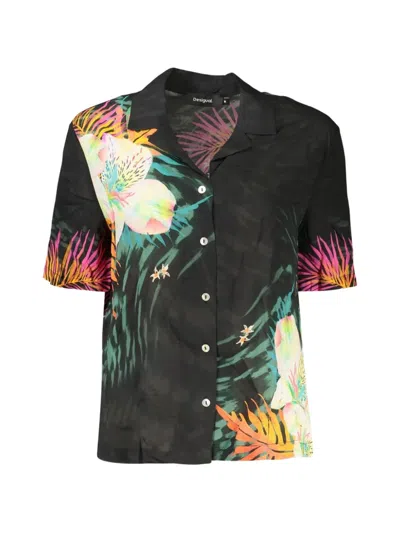Desigual Floral-print Short-sleeve Shirt In Black