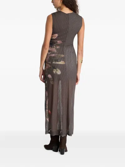 Desigual Floral-print Sleeveless Maxi Dress In 브라운