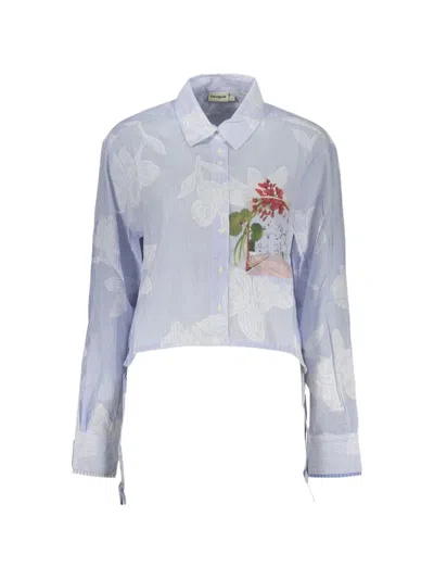 Desigual Floral-print Striped Shirt In Blue