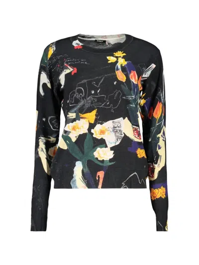 Desigual Floral-print Sweater In Black