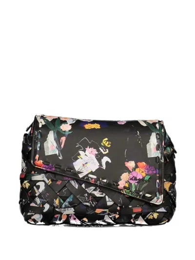 Desigual Floral-print Woven-design Shoulder Bag In Black
