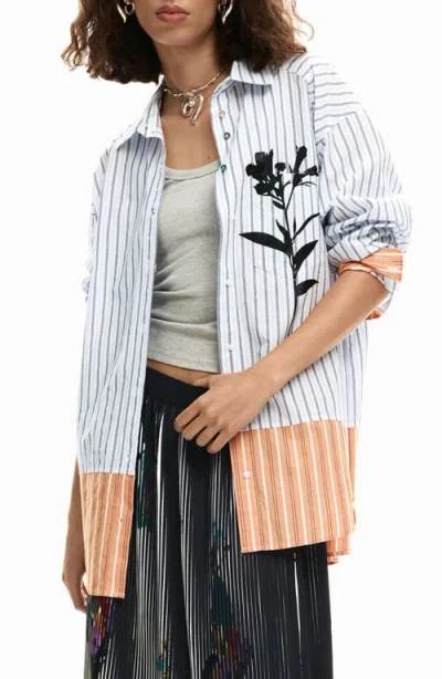 Desigual Flower & Stripe Woven Shirt In White