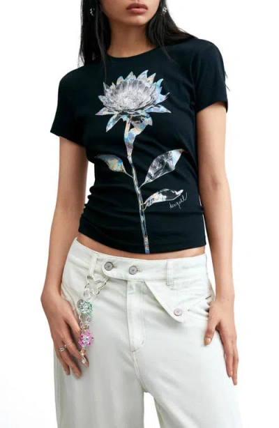 Desigual Flower Graphic T-shirt In Black