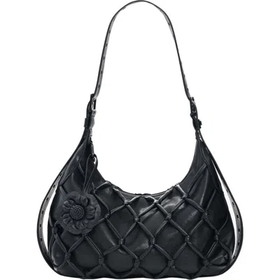 Desigual Flower Net Faux Leather Shoulder Bag In Black