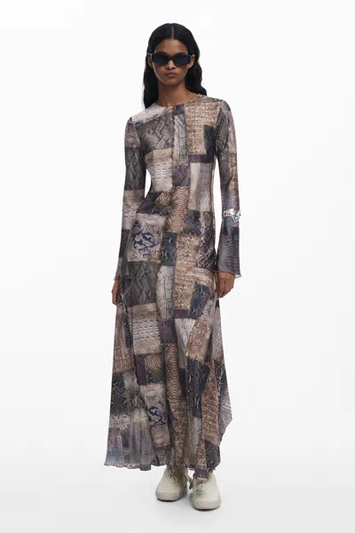 Desigual Flowy Animal Print Dress In Brown