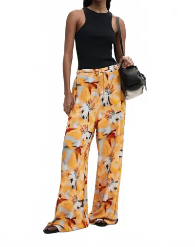 Desigual Flowy Floral Trousers In Blue And Yellow In Multi