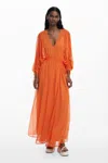 Desigual Long Sleeve Maxi Dress In Orange