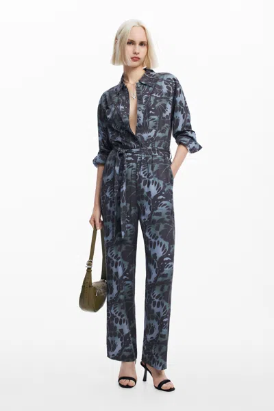 Desigual Flowy Printed Jumpsuit In Black