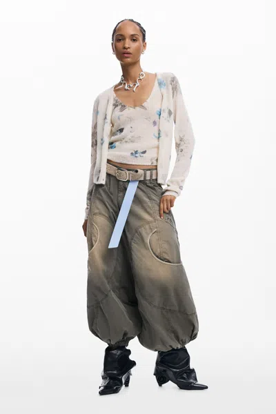 Desigual Fluid Cargo Pants In Green