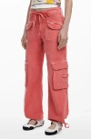 Desigual Fluid Cotton Blend Cargo Pants In Pink