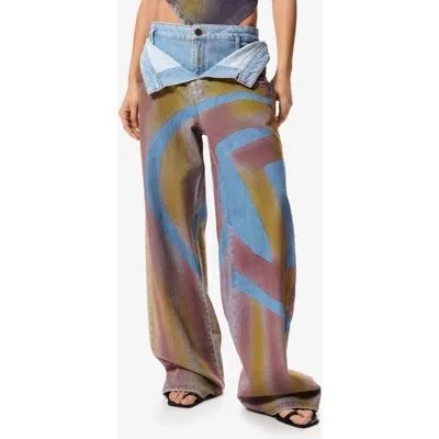 Desigual Fold Over Wide Leg Jeans In Multi