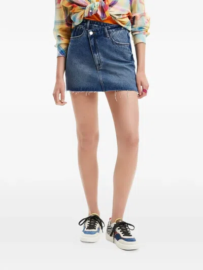 Desigual Frayed Denim Skirt In Blue