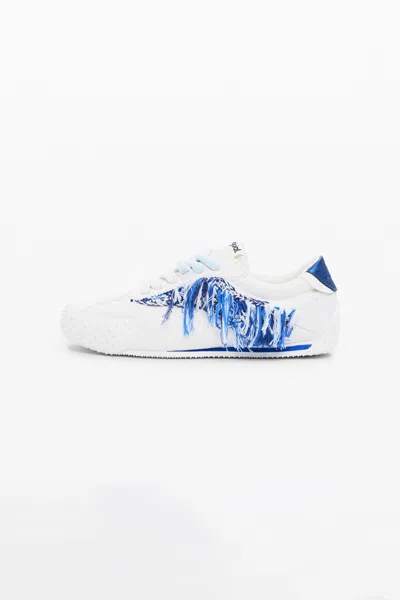 Desigual Frayed Fabric Sneakers In White