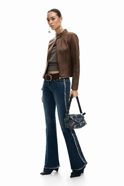 Desigual Frayed Flare Jeans In Blue