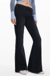 Desigual Frayed Low Rise Flare Jeans In Black