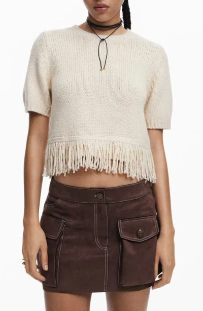 Desigual Fringe Pullover In Neutral