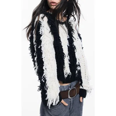 Desigual Fringe Sweater In Black